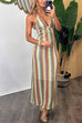 Febedress Halter V Neck Backless Color Block Crochet Maxi Dress