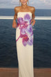 Febedress Elegant Strapless Floral Print Maxi Dress