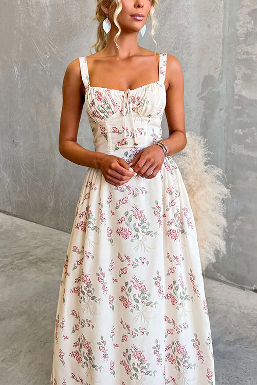 Sleeveless High Waist Floral Print Swing Maxi Dress