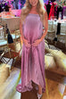 Febedress Strapless Tube Gradient Ombre Satin Maxi Party Dress