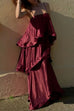 Febedress Spaghetti Strap Ruffle Layered Satin Maxi Dress