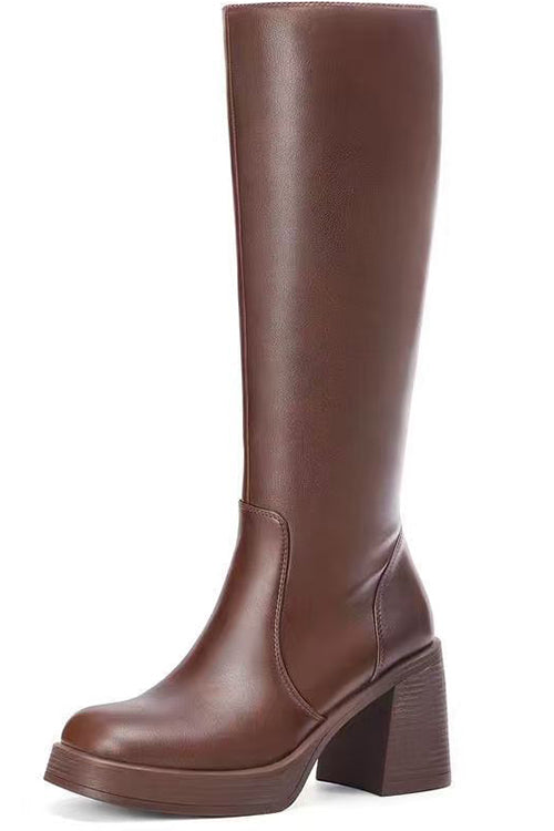 Febedress Square Toe Chunky Block Side Zipper High Boots