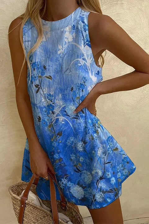Febedress Summer Sleeveless Gradient Floral Print Mini Dress