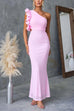 Febedress Frill One Shoulder Cut Out Bodycon Maxi Dress