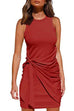 Febedress Crewneck Knot Front Ruched Sleeveless Dress