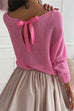 Febedress Boat Neck Bow Back Cut Out Pullover Sweater