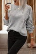 Crewneck Drop Shoulder Rhinestone Detailed Pullover Sweater