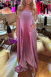 Febedress Strapless Tube Gradient Ombre Satin Maxi Party Dress