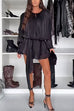 Febedress Lantern Long Sleeves Draped Ruffle Layered Mini Dress with Shorts