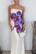 Febedress Elegant Strapless Floral Print Maxi Dress