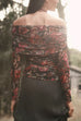 Off Shoulder Floral Print Mesh Top