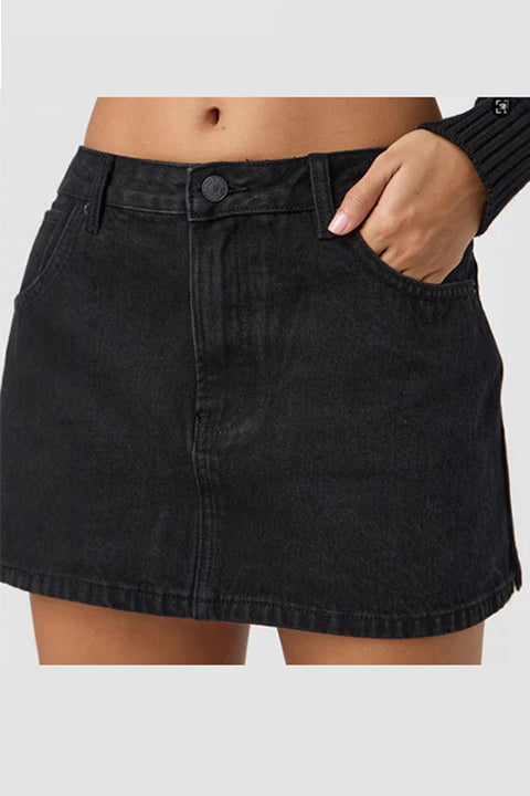 Febedress One Button Pocketed Denim Mini Skirt