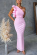Febedress Frill One Shoulder Cut Out Bodycon Maxi Dress