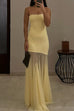 Febedress Strapless Tube Flare Mesh Maxi Party Dress