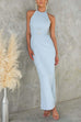Halter Sleeveless Back Slit Waisted Maxi Dress