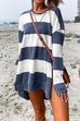 Febedress Crewneck Side Split High Low Hem Striped Pullovers