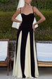 Febedress Low Cut Color Block Swing Maxi Cami Dress
