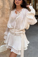 Febedress Long Sleeves Lace-up Tie Waist Ruffle Mini Dress