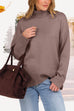 Febedress High Neck Drop Shoulder Ribbed Hem Comfy Sweater