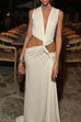Febedress V Neck Knot Front Cut Out High Slit Sleeveless Maxi Dress