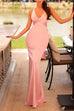 Febedress V Neck Back Tie Bow Cut Out Satin Maxi Dress