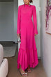 Mockneck Long Sleeves Ruffle Hem Maxi Dress