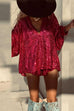 Febedress Sequin V Neck Lantern Long Sleeves Top and Shorts Set