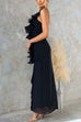 Febedress One Shoulder Slit Ruffle Mesh Maxi Dress