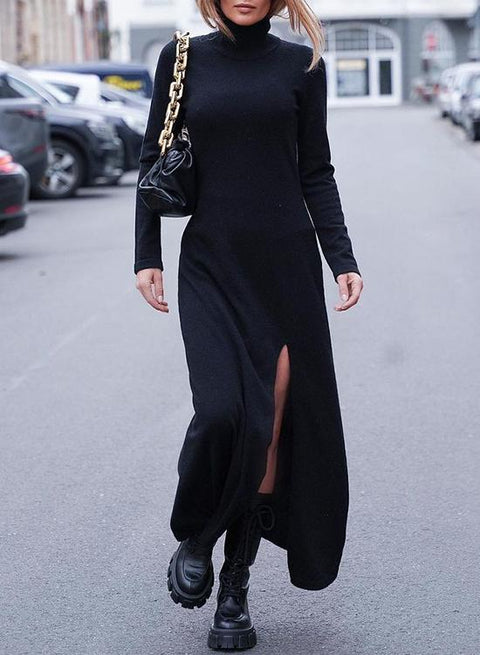 Febedress Turtleneck Long Sleeve High Split Maxi Dress