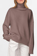 Febedress High Neck Drop Shoulder Ribbed Hem Comfy Sweater
