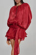 Febedress Lantern Long Sleeves Draped Ruffle Layered Mini Dress with Shorts
