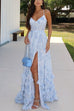 Febedress Back Lace-up Ruffle Hem Slit Floral Print Maxi Cami Dress