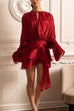 Febedress Lantern Long Sleeves Draped Ruffle Layered Mini Dress with Shorts