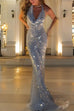 Febedress Halter Cowl Neck Open Back Sequin Maxi Party Dress