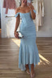 Febedress Sleeveless Ruched Waist Ruffle Hem Jacquard Maxi Dress
