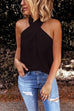 Febedress Solid Criss Cross Halter Tank Top