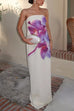 Febedress Elegant Strapless Floral Print Maxi Dress