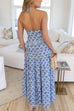 Febedress Halter Cut Out Backless Frill Trim Floral Print Maxi Dress