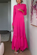 Mockneck Long Sleeves Ruffle Hem Maxi Dress