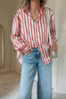 Febedress Long Sleeves Button Down Striped Blouse Shirt