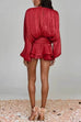 Febedress Lantern Long Sleeves Draped Ruffle Layered Mini Dress with Shorts