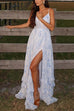 Febedress Back Lace-up Ruffle Hem Slit Floral Print Maxi Cami Dress