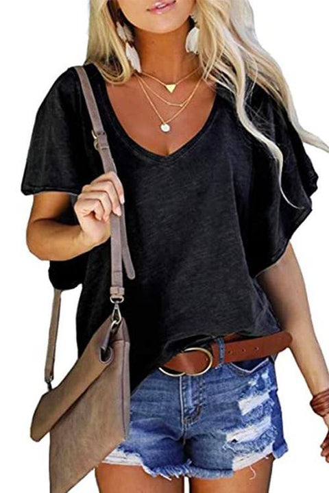 Febedress V Neck Flare Sleeve Summer T Shirt