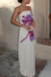Febedress Elegant Strapless Floral Print Maxi Dress