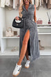 Febedress Sleeveless Button Down Tie Waist Pocketed Denim Midi Dress
