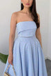 Striped Strapless Tube Crop Top High Rise Pocketed Midi Skirt Set
