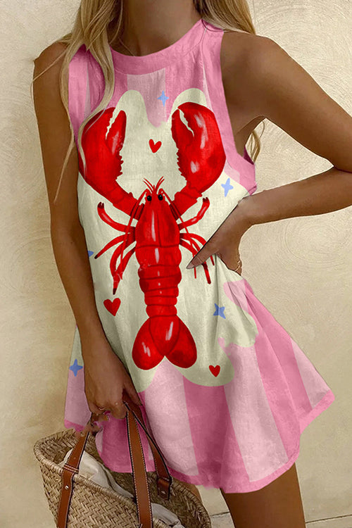 Febedress Sleeveless Lobster Print Mini Dress