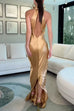 Sleeveless Back Slit Cut Out Satin Maxi Dress
