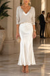 Febedress V Neck Drop Shoulder Sweater and Satin Maxi Cami Dress Set