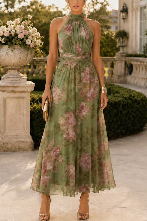 Febedress Sleeveless High Waist Floral Print Maxi Dress